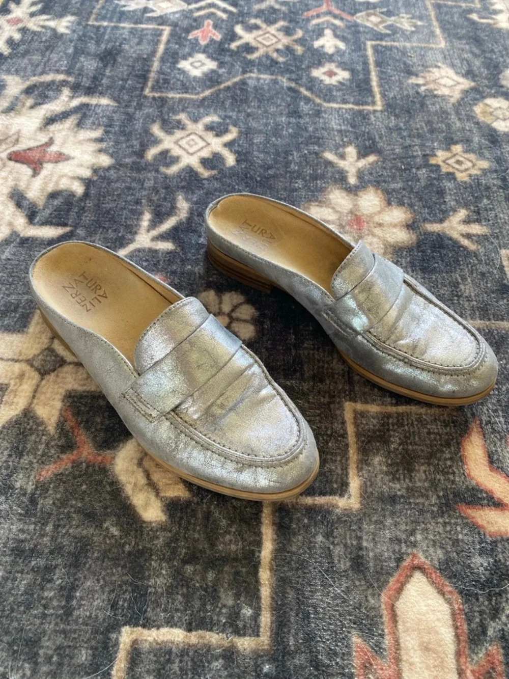 “Naturalizer” Silver Metallic Slip-on Loafers (8.5)